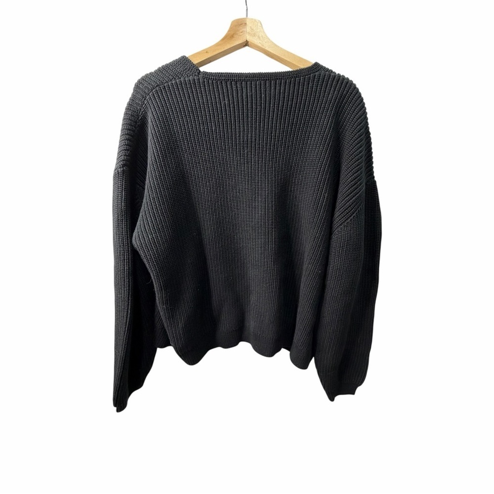 Quince Organic Cotton Fisherman V neck Sweater Black V-Neck Women's XL - Picture 4 of 7